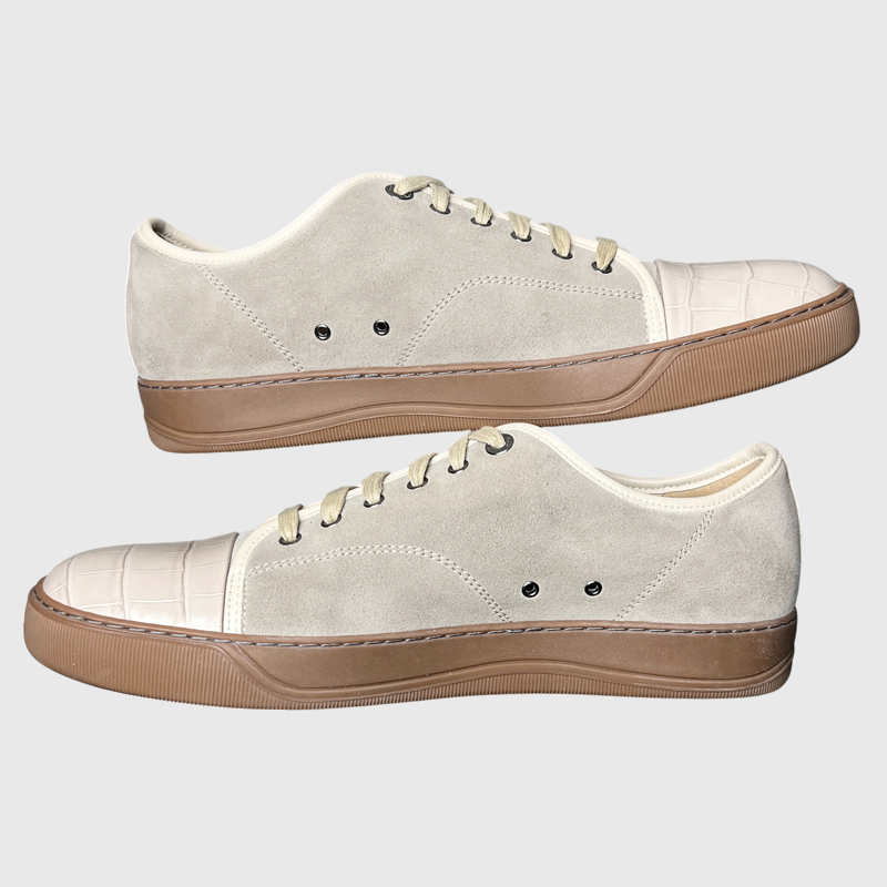 Lanvin DBB1 Crocodile Pattern Leather & Suede Lace-Up Sneaker 'Beige/Taupe Gum' Size 11 Pre-Owned