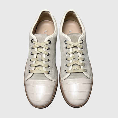 Lanvin DBB1 Crocodile Pattern Leather & Suede Lace-Up Sneaker 'Beige/Taupe Gum' Size 11 Pre-Owned