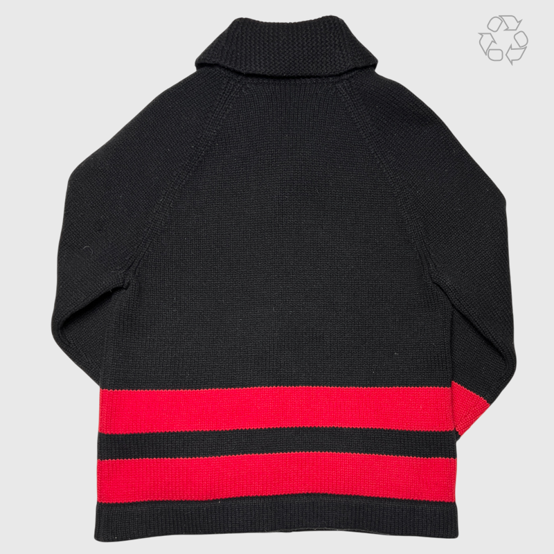Vintage Polo Ralph Lauren Shawl Collar Wool Cardigan 'Black/Red' Size L Pre-Owned