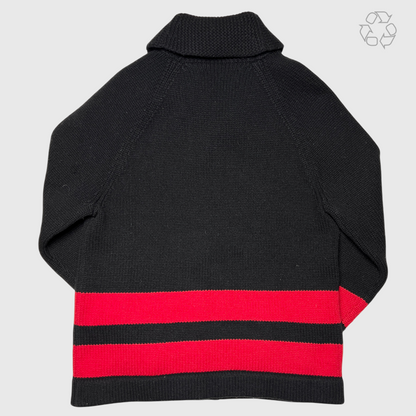 Vintage Polo Ralph Lauren Shawl Collar Wool Cardigan 'Black/Red' Size L Pre-Owned