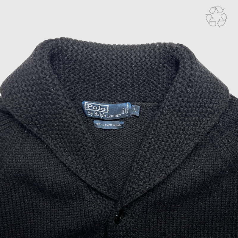 Vintage Polo Ralph Lauren Shawl Collar Wool Cardigan 'Black/Red' Size L Pre-Owned