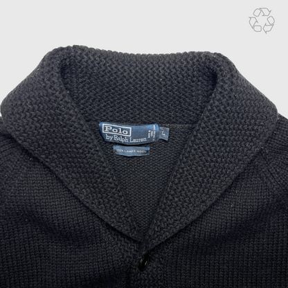 Vintage Polo Ralph Lauren Shawl Collar Wool Cardigan 'Black/Red' Size L Pre-Owned