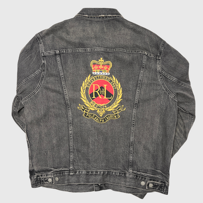 Polo Ralph Lauren Crown Crest Denim Trucker Jacket 'Black' Size 2XL Pre-Owned