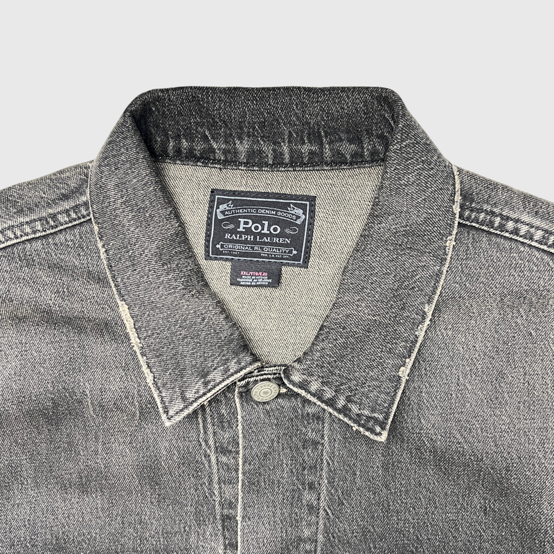 Polo Ralph Lauren Crown Crest Denim Trucker Jacket 'Black' Size 2XL Pre-Owned