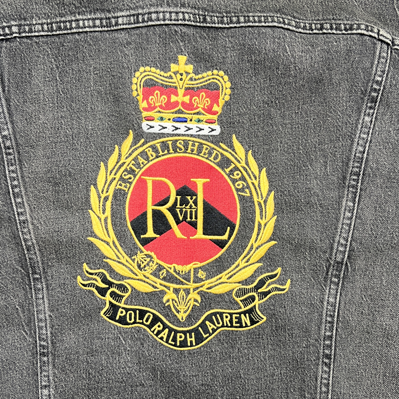 Polo Ralph Lauren Crown Crest Denim Trucker Jacket 'Black' Size 2XL Pre-Owned