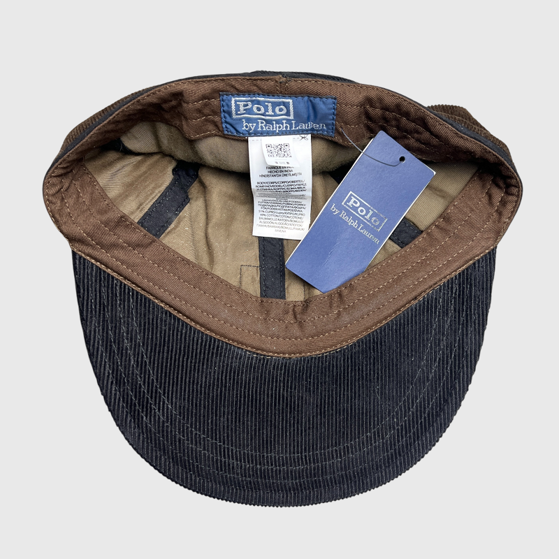 Polo Ralph Lauren Corduroy 6-Panel Earflap Cap 'Black' Size S-M Brand New
