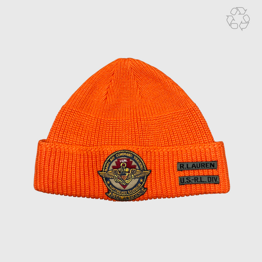 Vintage Polo Ralph Lauren USRL Naval Air Command Beanie Hat 'Orange' One Size Pre-Owned