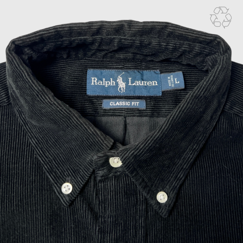 Polo Ralph Lauren Classic Fit Corduroy Button-Down Shirt 'Black' Size L Pre-Owned