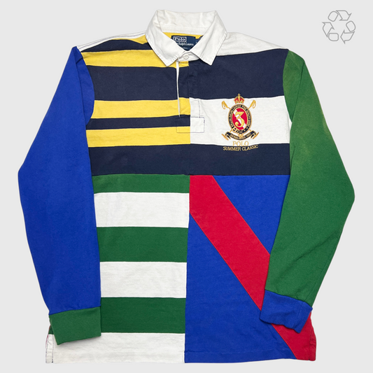 Polo Ralph Lauren Classic-Fit Patchwork Jersey Rugby Shirt 'Navy Multicolor' Size M Pre-Owned