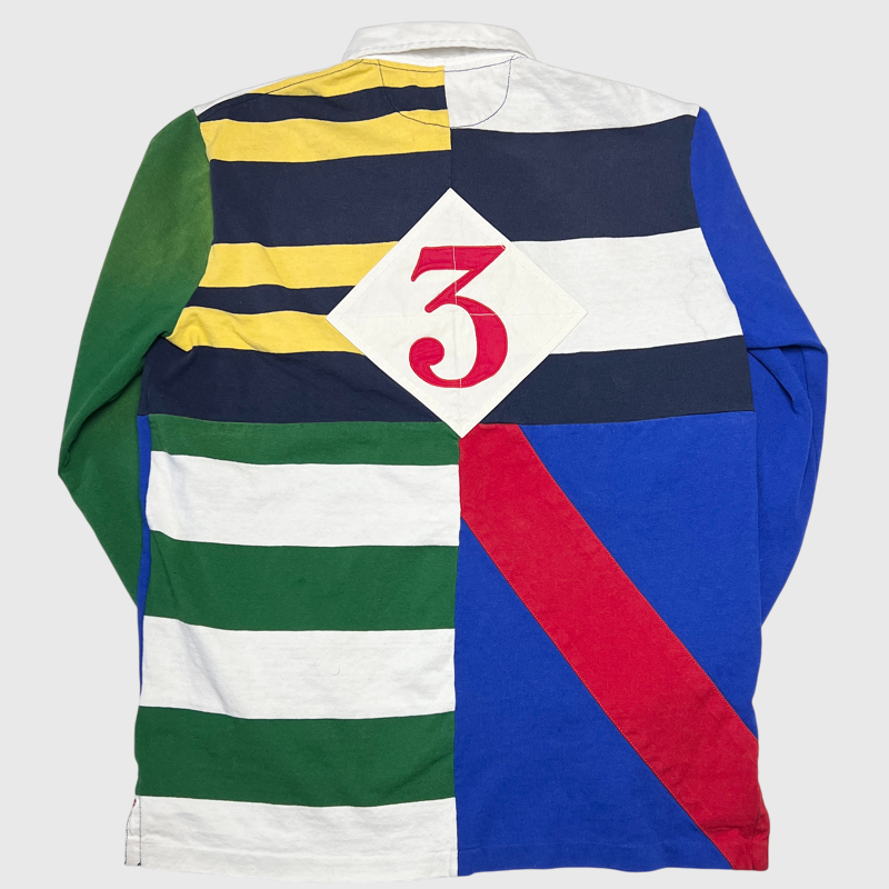 Polo Ralph Lauren Classic-Fit Patchwork Jersey Rugby Shirt 'Navy Multicolor' Size M Pre-Owned