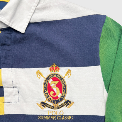 Polo Ralph Lauren Classic-Fit Patchwork Jersey Rugby Shirt 'Navy Multicolor' Size M Pre-Owned