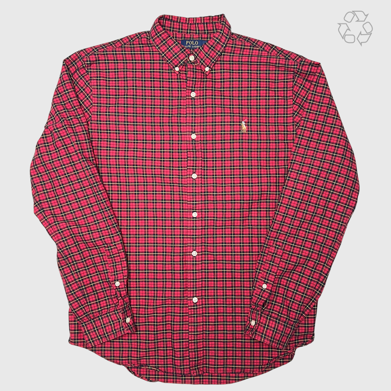 Polo Ralph Lauren Slim Fit Plaid Cotton Button Down 'Red' Size XL Pre-Owned
