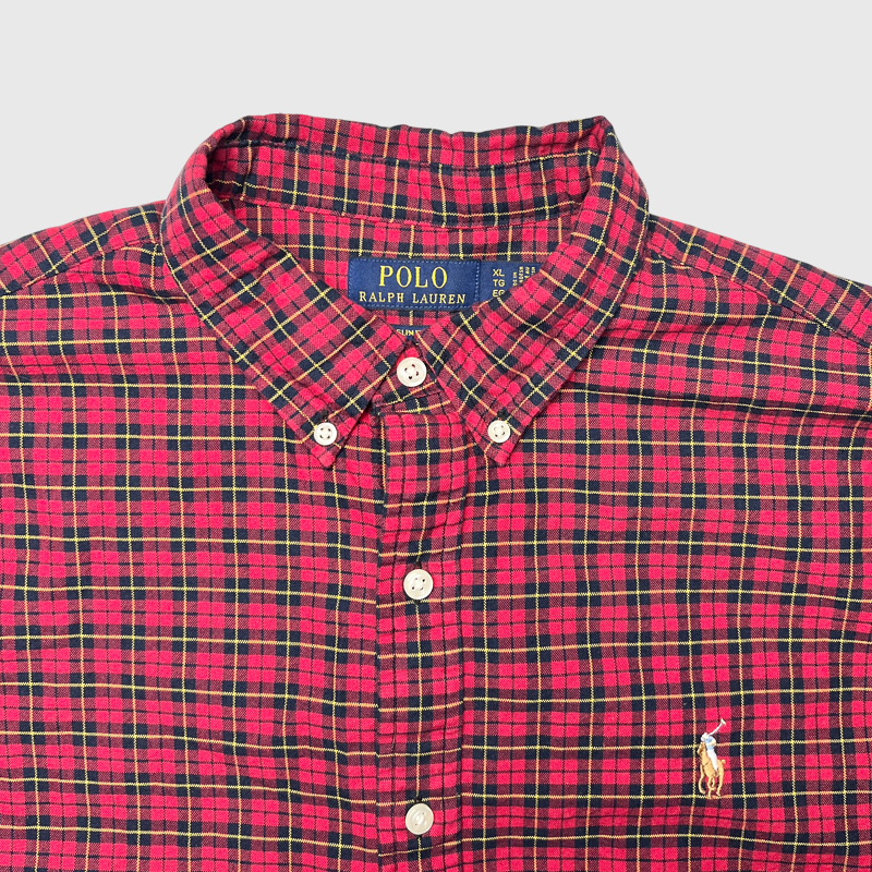 Polo Ralph Lauren Slim Fit Plaid Cotton Button Down 'Red' Size XL Pre-Owned