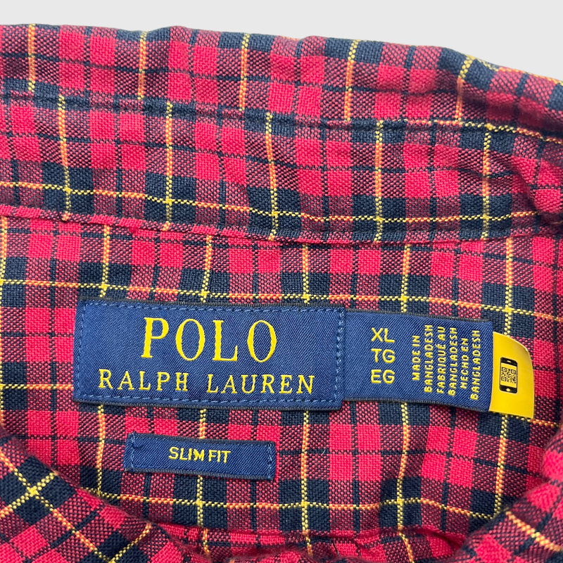 Polo Ralph Lauren Slim Fit Plaid Cotton Button Down 'Red' Size XL Pre-Owned
