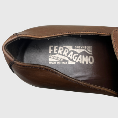 Salvatore Ferragamo Gancini Plaque Loafers 'Brown' Size 9 Pre-Owned