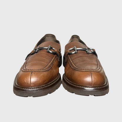 Salvatore Ferragamo Gancini Plaque Loafers 'Brown' Size 9 Pre-Owned