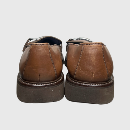 Salvatore Ferragamo Gancini Plaque Loafers 'Brown' Size 9 Pre-Owned