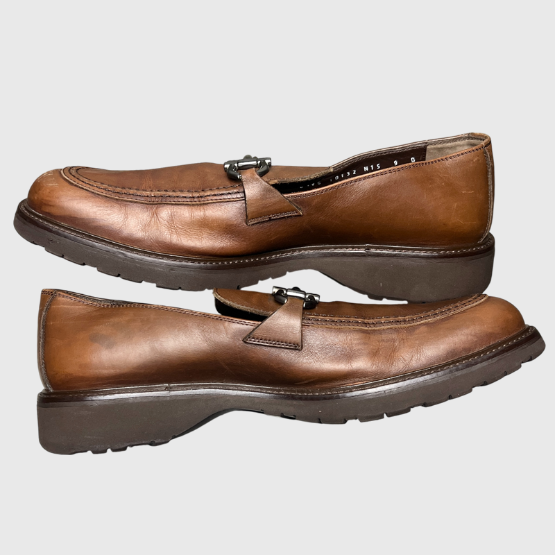 Salvatore Ferragamo Gancini Plaque Loafers 'Brown' Size 9 Pre-Owned