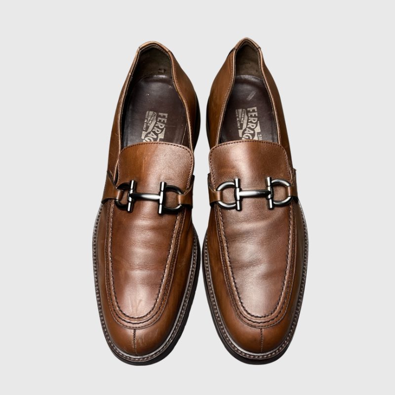 Salvatore Ferragamo Gancini Plaque Loafers 'Brown' Size 9 Pre-Owned