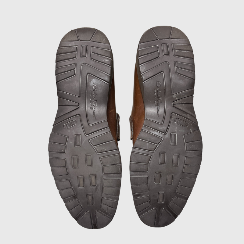 Salvatore Ferragamo Gancini Plaque Loafers 'Brown' Size 9 Pre-Owned