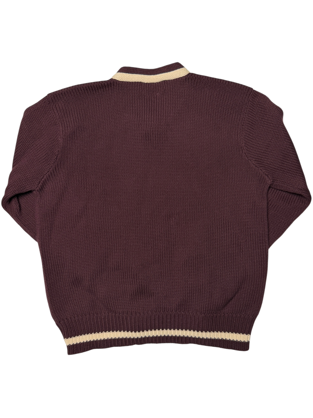 Vintage Polo Ralph Lauren V-Neck Cotton Knit Sweater 'Burgundy' Size L Pre-owned
