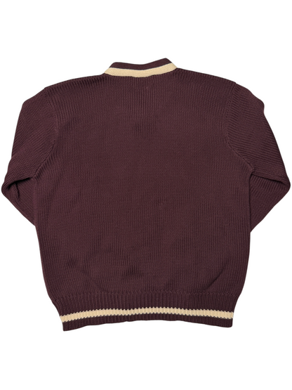 Vintage Polo Ralph Lauren V-Neck Cotton Knit Sweater 'Burgundy' Size L Pre-owned