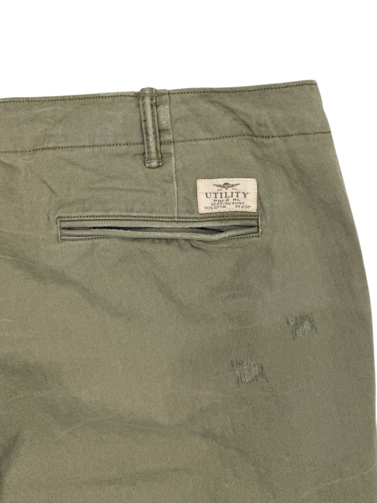 Polo Ralph Lauren Distressed Chino 'Olive' Size 40 Pre-Owned
