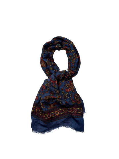 Polo Ralph Lauren Paisley Linen-Blend Scarf 'Blue Multicolor' Brand New