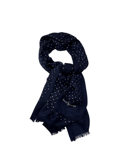 Polo Ralph Lauren Polka-Dot Fringe Scarf 'Navy/White' Brand New