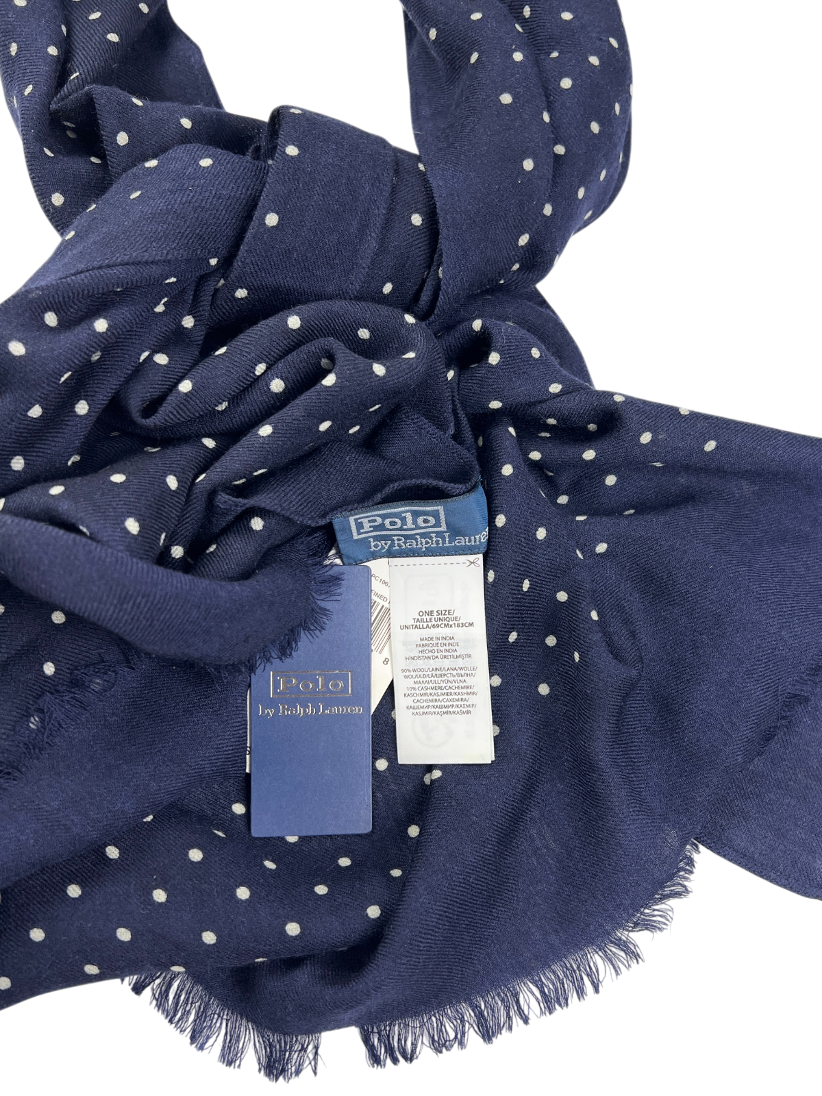 Polo Ralph Lauren Polka-Dot Fringe Scarf 'Navy/White' Brand New