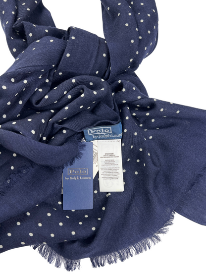 Polo Ralph Lauren Polka-Dot Fringe Scarf 'Navy/White' Brand New