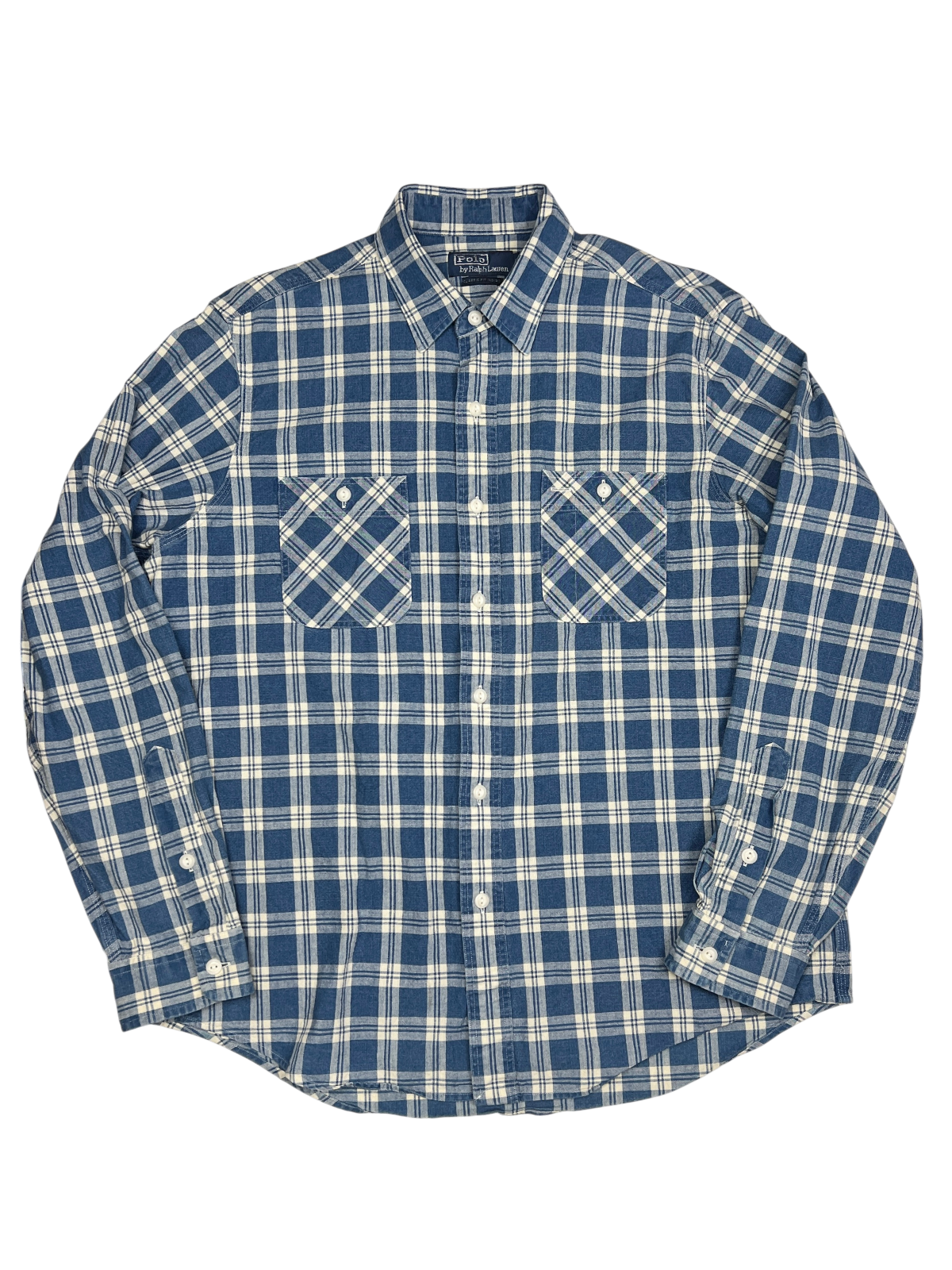 Polo Ralph Lauren Classic Fit Indigo Cotton Plaid Shirt Size L Pre-Owned