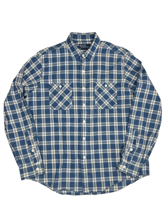 Polo Ralph Lauren Classic Fit Indigo Cotton Plaid Shirt Size L Pre-Owned