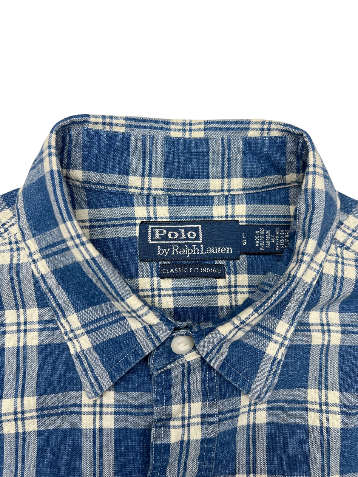 Polo Ralph Lauren Classic Fit Indigo Cotton Plaid Shirt Size L Pre-Owned