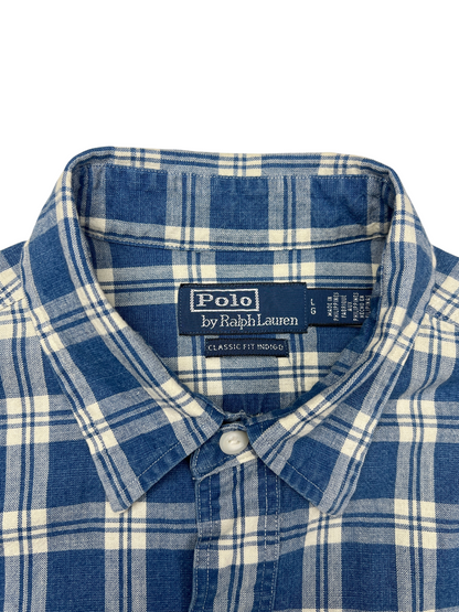 Polo Ralph Lauren Classic Fit Indigo Cotton Plaid Shirt Size L Pre-Owned