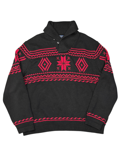 Polo Ralph Lauren Cotton Snowflake Shawl Collar Sweater 'Black/Red' Size XXL Pre-Owned