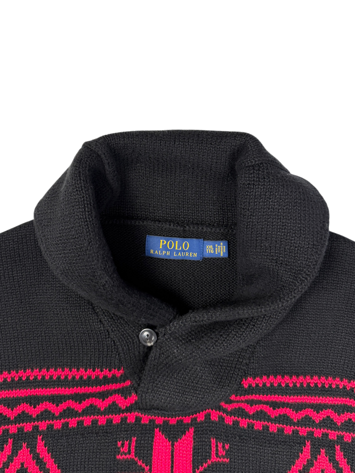 Polo Ralph Lauren Cotton Snowflake Shawl Collar Sweater 'Black/Red' Size XXL Pre-Owned