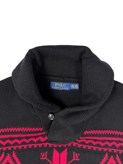 Polo Ralph Lauren Cotton Snowflake Shawl Collar Sweater 'Black/Red' Size XXL Pre-Owned