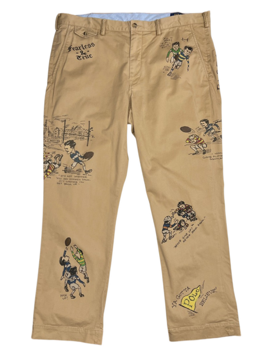 Polo Ralph Lauren Stretch Slim Fit Graphic Rugby Chino 'Khaki' Size 40 Pre-Owned