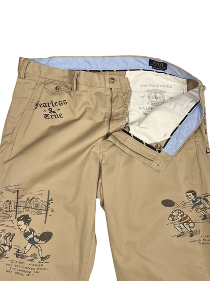 Polo Ralph Lauren Stretch Slim Fit Graphic Rugby Chino 'Khaki' Size 40 Pre-Owned