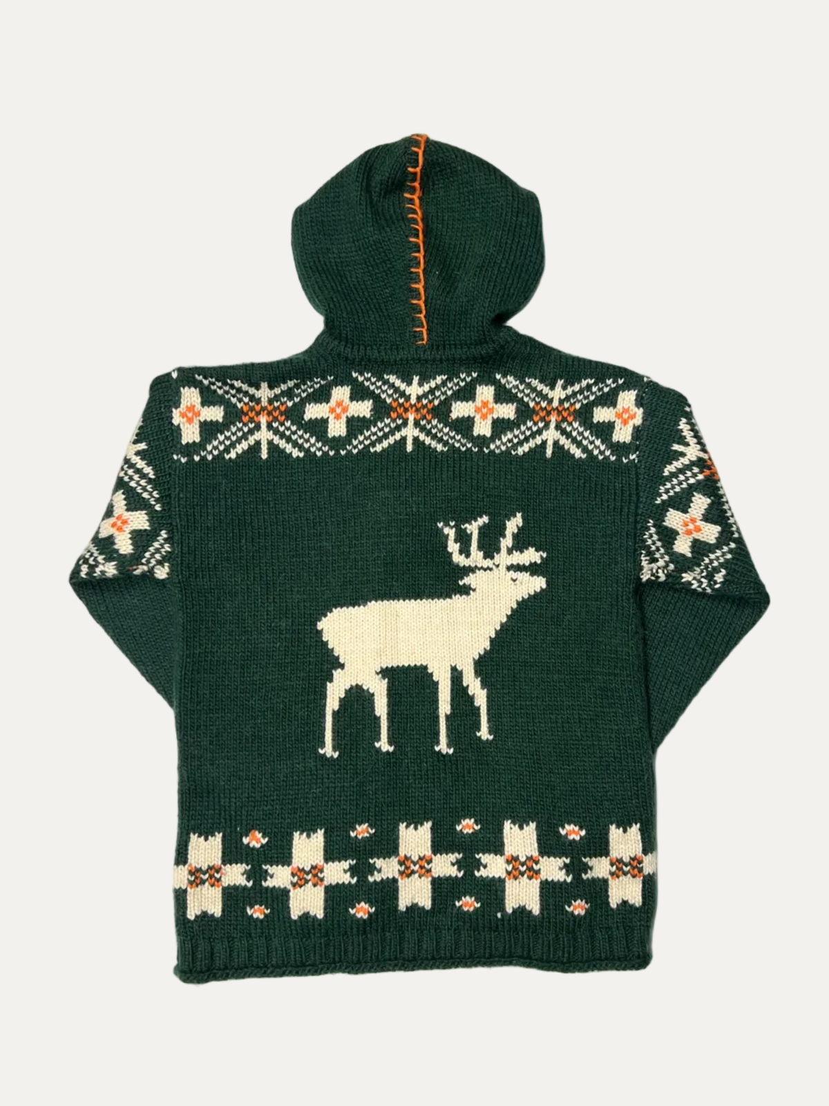 Rugby Ralph Lauren Hooded Moose Aztec Knit Sweater 'Hunter Green' Size S Pre-Owned