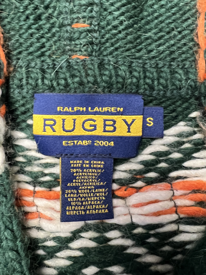 Rugby Ralph Lauren Hooded Moose Aztec Knit Sweater 'Hunter Green' Size S Pre-Owned