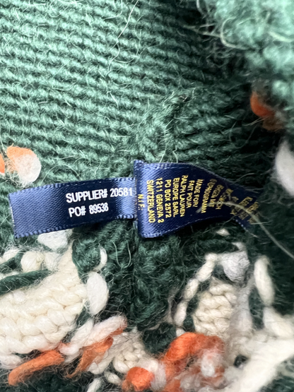 Rugby Ralph Lauren Hooded Moose Aztec Knit Sweater 'Hunter Green' Size S Pre-Owned