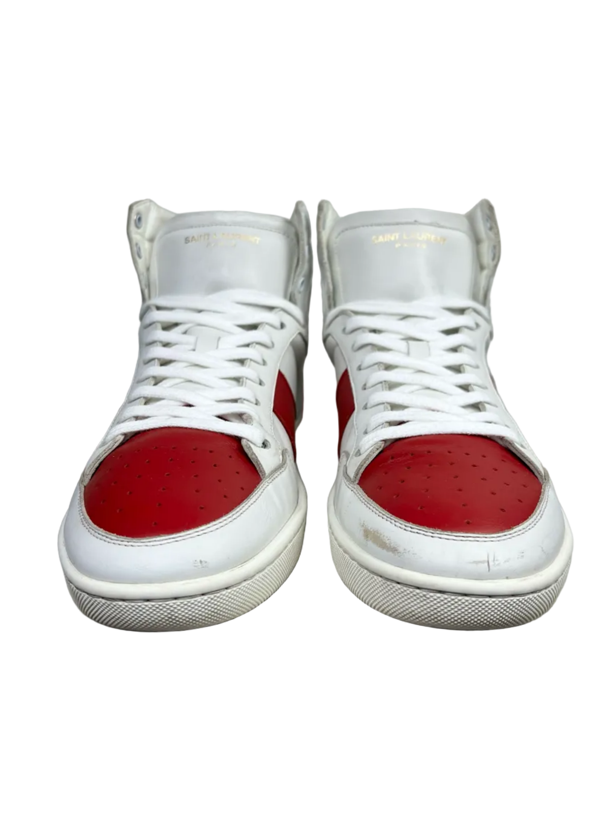 Saint Laurent Signature Court Classic SL/10H High Top Sneaker 'White Red' Size 11 Pre-Owned