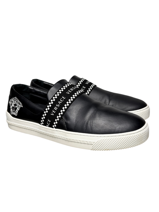 Versace Greca Elastic Band Slip On Sneaker 'Black/White Size 46 Pre-Owned