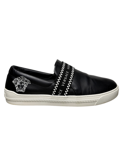 Versace Greca Elastic Band Slip On Sneaker 'Black/White Size 46 Pre-Owned