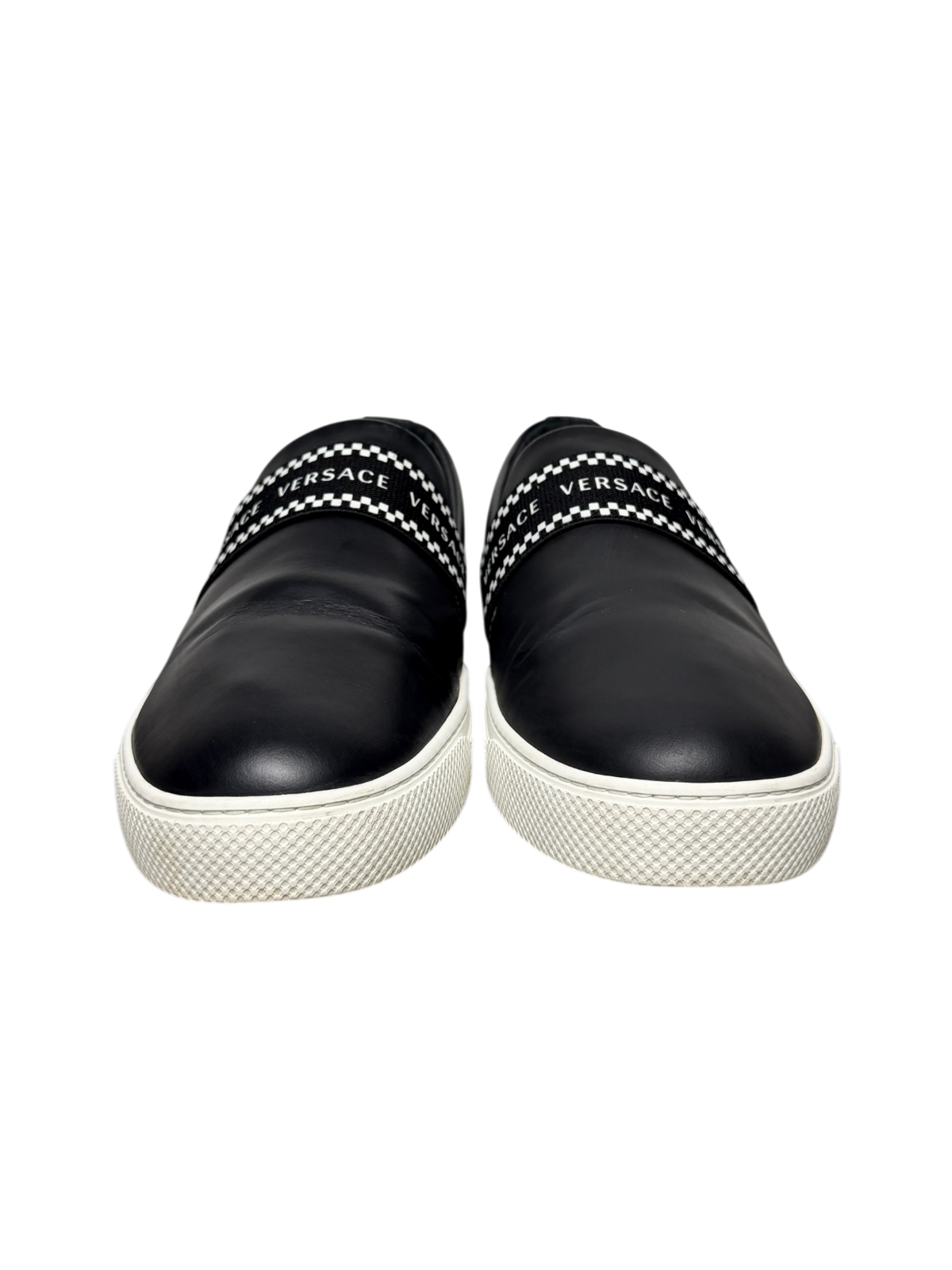 Versace Greca Elastic Band Slip On Sneaker 'Black/White Size 46 Pre-Owned