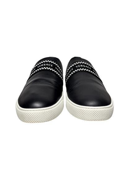 Versace Greca Elastic Band Slip On Sneaker 'Black/White Size 46 Pre-Owned