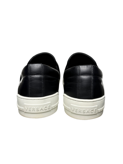 Versace Greca Elastic Band Slip On Sneaker 'Black/White Size 46 Pre-Owned