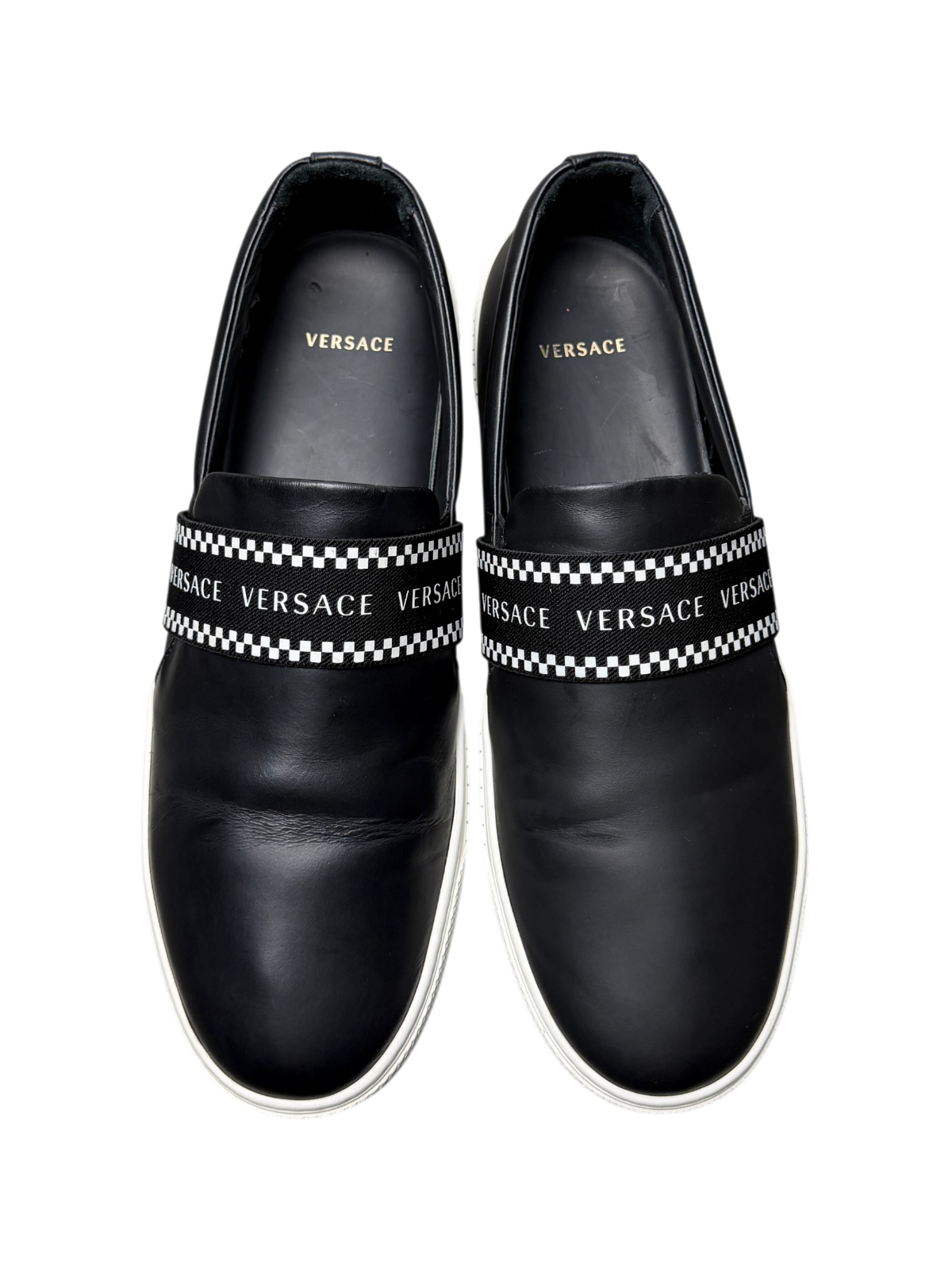 Versace Greca Elastic Band Slip On Sneaker 'Black/White Size 46 Pre-Owned